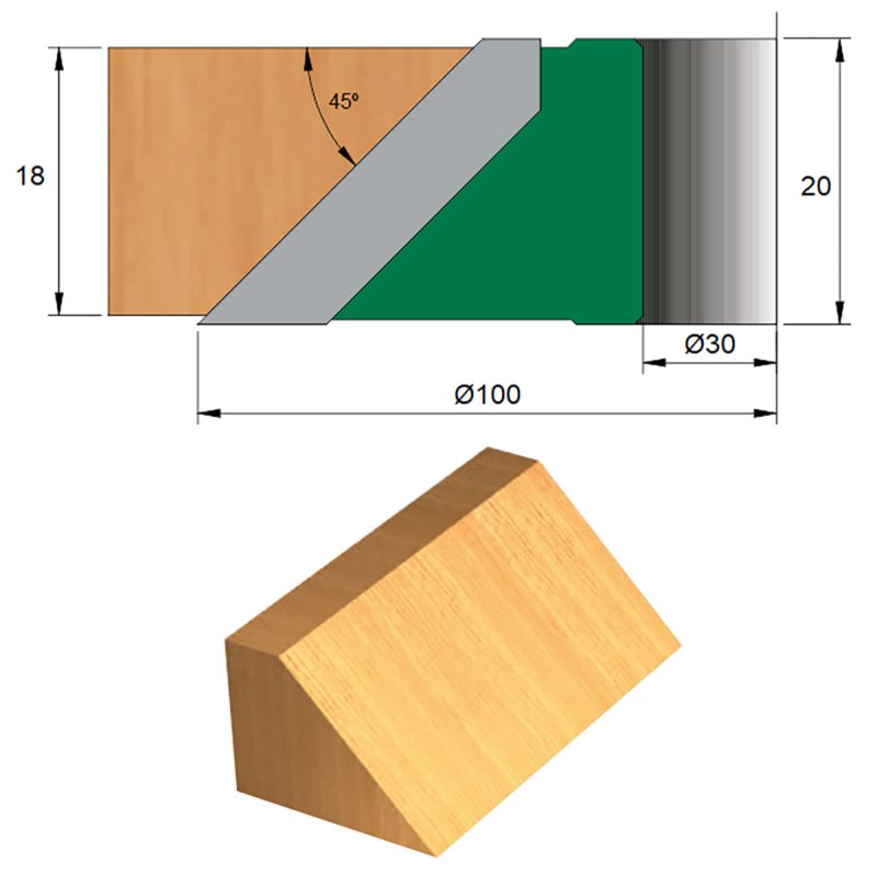 Fresa para Meia-Esquadria 45° Ø100 x 20 x 30 - 4 Dentes - Imagem 2